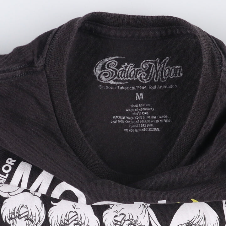 SAILOR MOON Pretty Guardian Sailor Moon Anime Character Print T-shirt Men's M size cotton black type Vintage Second Hand