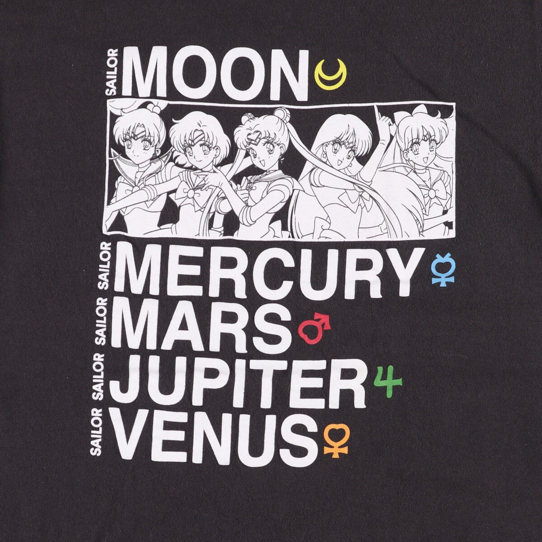 SAILOR MOON Pretty Guardian Sailor Moon Anime Character Print T-shirt Men's M size cotton black type Vintage Second Hand