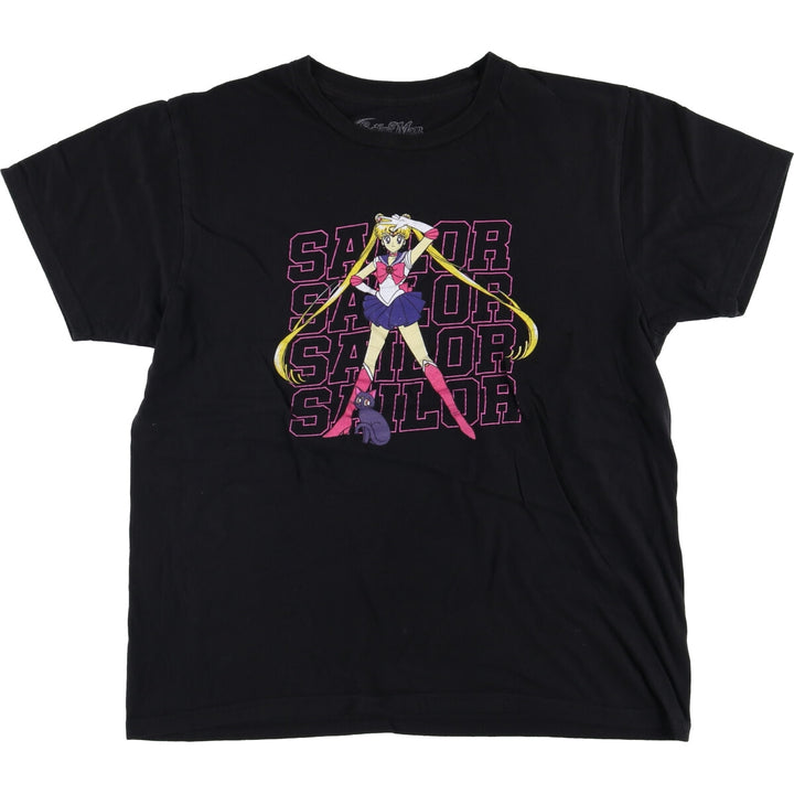 SAILOR MOON Pretty Guardian Sailor Moon Tsukino Usagi Anime Character Print T-Shirt Men's L size cotton black type Vintage Second Hand