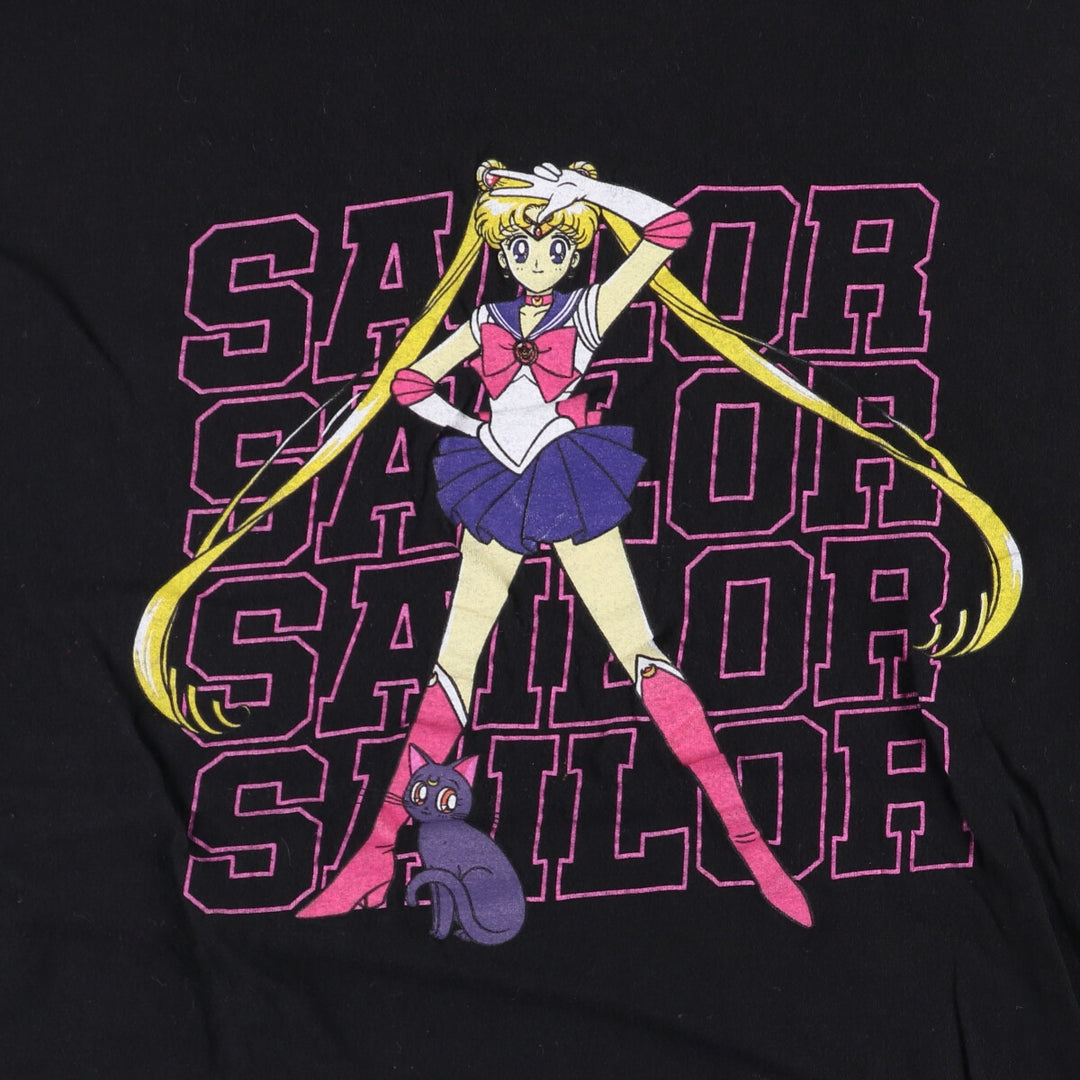SAILOR MOON Pretty Guardian Sailor Moon Tsukino Usagi Anime Character Print T-Shirt Men's L size cotton black type Vintage Second Hand