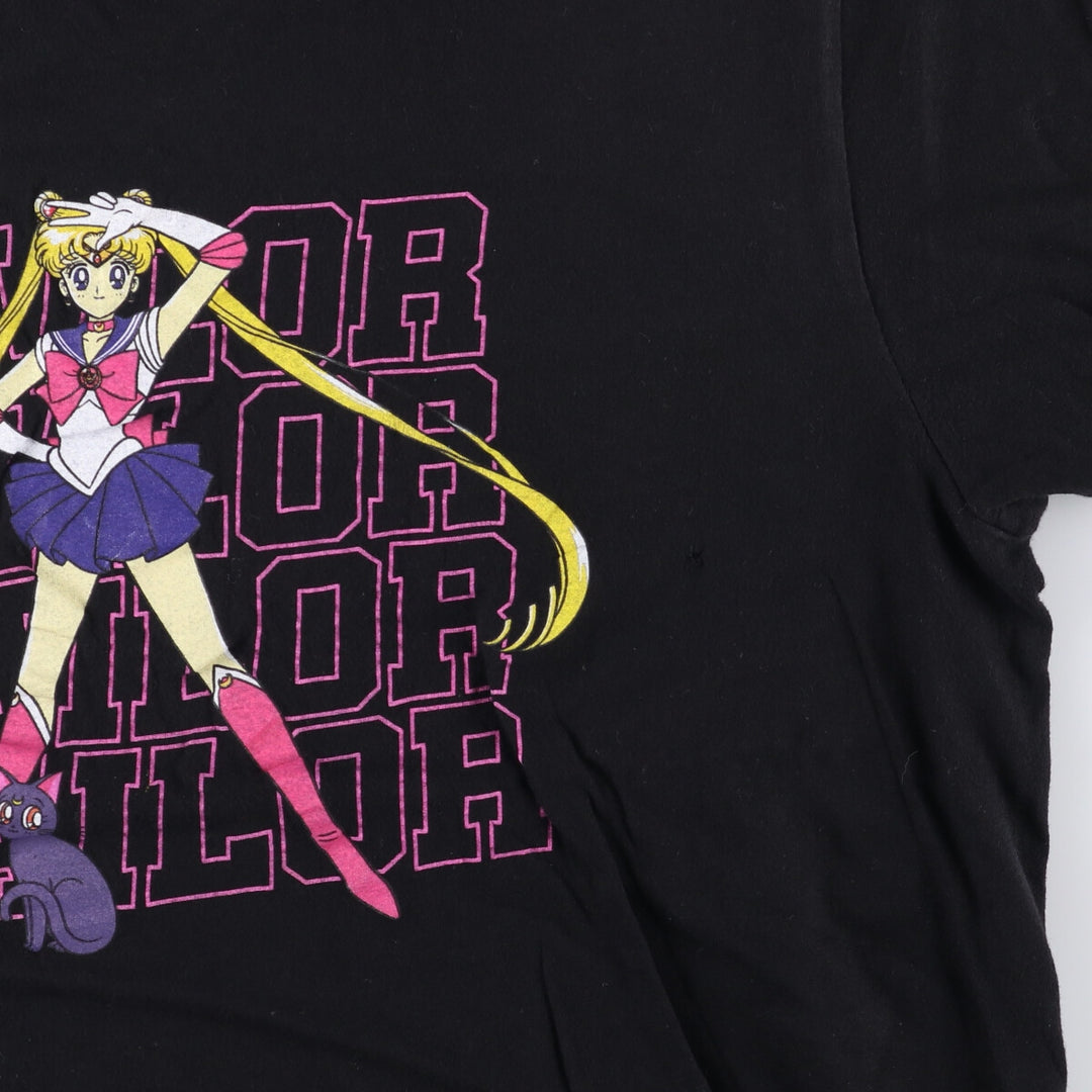 SAILOR MOON Pretty Guardian Sailor Moon Tsukino Usagi Anime Character Print T-Shirt Men's L size cotton black type Vintage Second Hand
