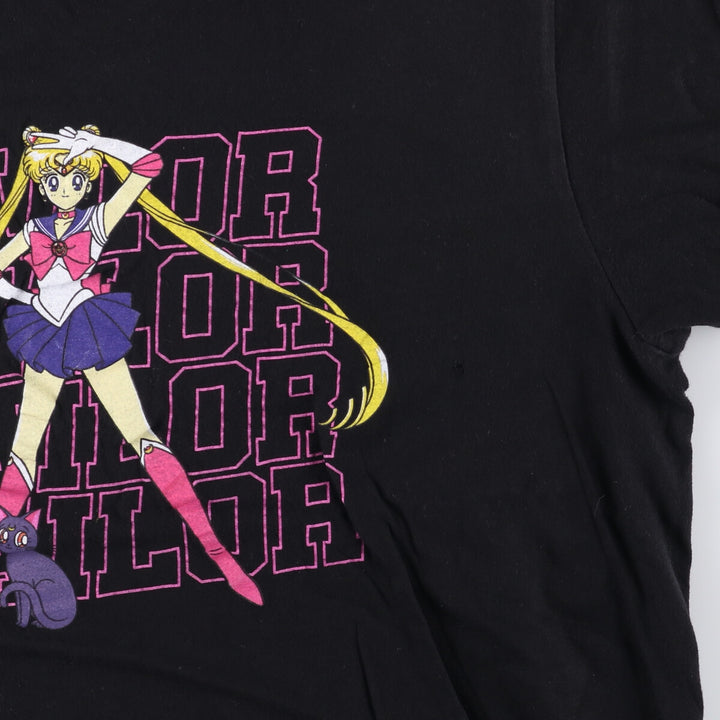 SAILOR MOON Pretty Guardian Sailor Moon Tsukino Usagi Anime Character Print T-Shirt Men's L size cotton black type Vintage Second Hand