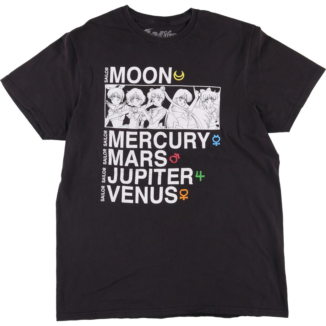SAILOR MOON Pretty Guardian Sailor Moon Anime Character Print T-shirt Men's M size cotton black type Vintage Second Hand