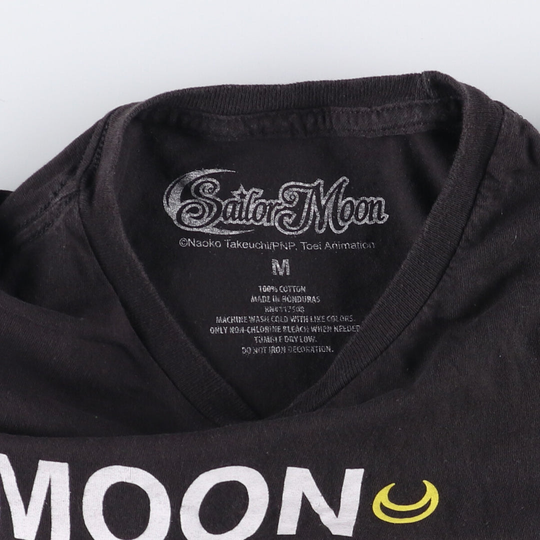 SAILOR MOON Pretty Guardian Sailor Moon Anime Character Print T-shirt Men's M size cotton black type Vintage Second Hand