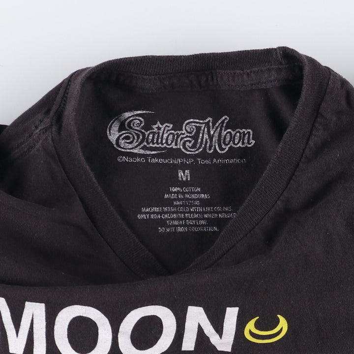 SAILOR MOON Pretty Guardian Sailor Moon Anime Character Print T-shirt Men's M size cotton black type Vintage Second Hand