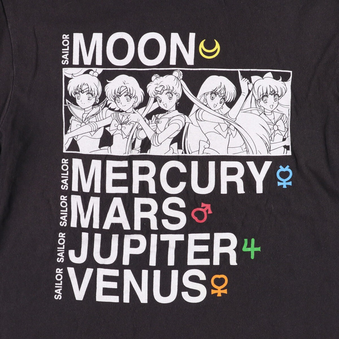 SAILOR MOON Pretty Guardian Sailor Moon Anime Character Print T-shirt Men's M size cotton black type Vintage Second Hand
