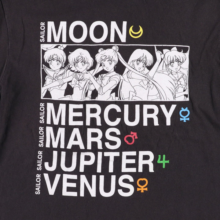 SAILOR MOON Pretty Guardian Sailor Moon Anime Character Print T-shirt Men's M size cotton black type Vintage Second Hand