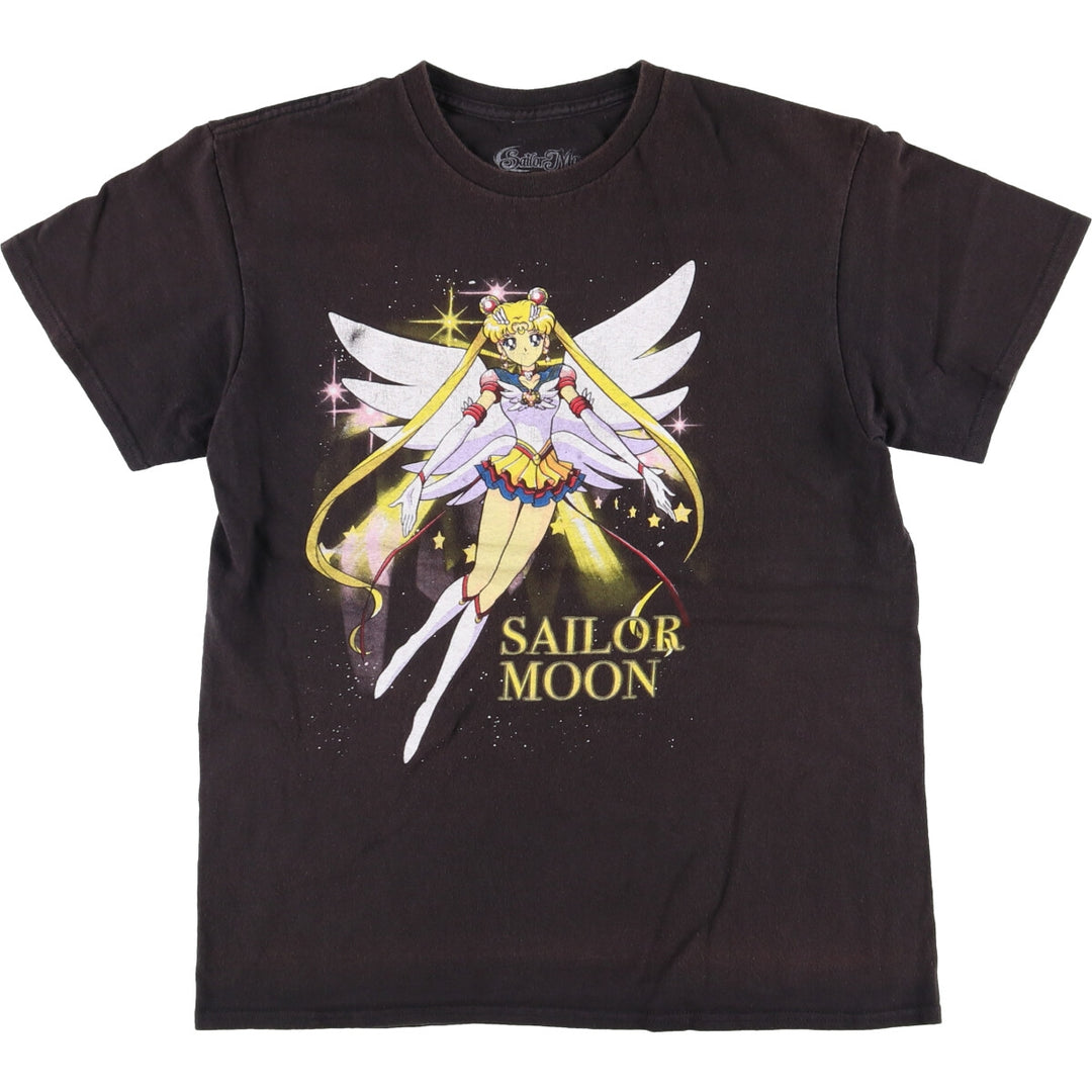 SAILOR MOON Pretty Guardian Sailor Moon Tsukino Usagi Anime Character Print T-Shirt Men's M size cotton black type Vintage Second Hand