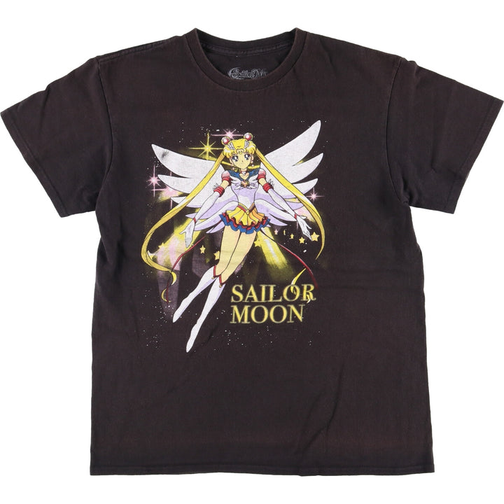 SAILOR MOON Pretty Guardian Sailor Moon Tsukino Usagi Anime Character Print T-Shirt Men's M size cotton black type Vintage Second Hand