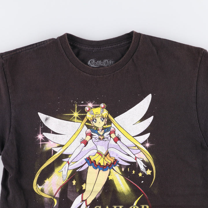SAILOR MOON Pretty Guardian Sailor Moon Tsukino Usagi Anime Character Print T-Shirt Men's M size cotton black type Vintage Second Hand