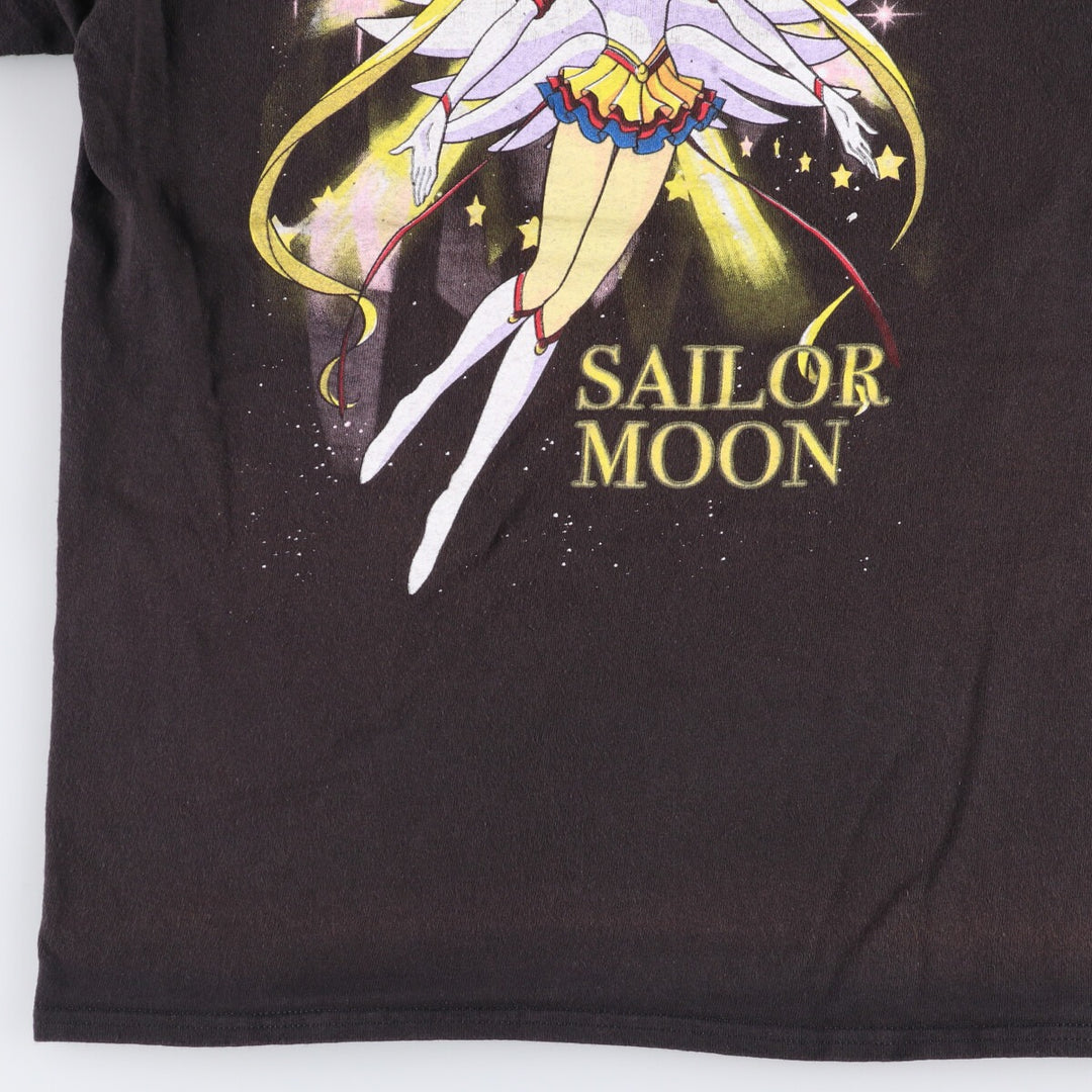 SAILOR MOON Pretty Guardian Sailor Moon Tsukino Usagi Anime Character Print T-Shirt Men's M size cotton black type Vintage Second Hand