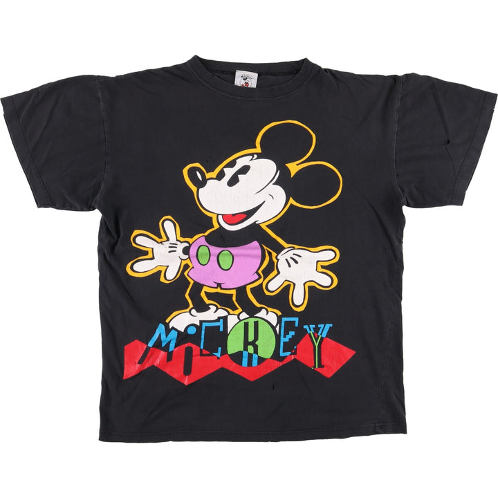 Vintage 90'S Disney Mickey Mouse animated character print T-shirt, men's size L unclear black type Vintage Second Hand