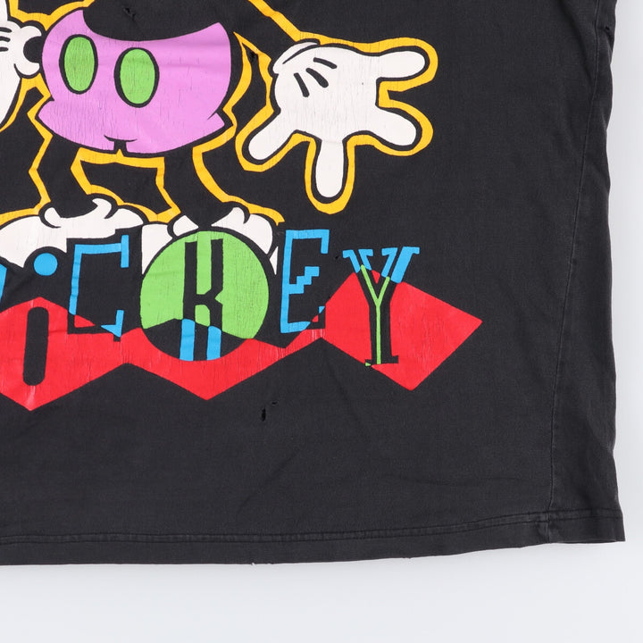 Vintage 90'S Disney Mickey Mouse animated character print T-shirt, men's size L unclear black type Vintage Second Hand