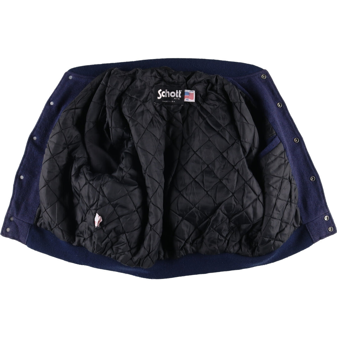 90'S SCHOTT padded varsity jacket with leather sleeves and wool buttons, made in the USA, men's size XL. Vintage. unclear navy blue type Vintage Second Hand