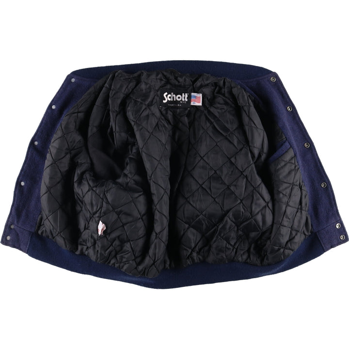 90'S SCHOTT padded varsity jacket with leather sleeves and wool buttons, made in the USA, men's size XL. Vintage. unclear navy blue type Vintage Second Hand