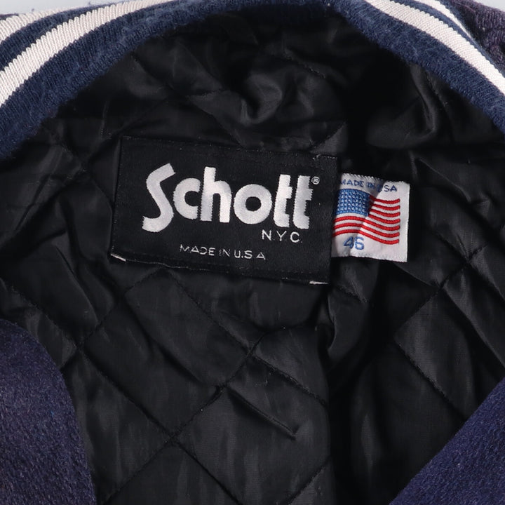 90'S SCHOTT padded varsity jacket with leather sleeves and wool buttons, made in the USA, men's size XL. Vintage. unclear navy blue type Vintage Second Hand