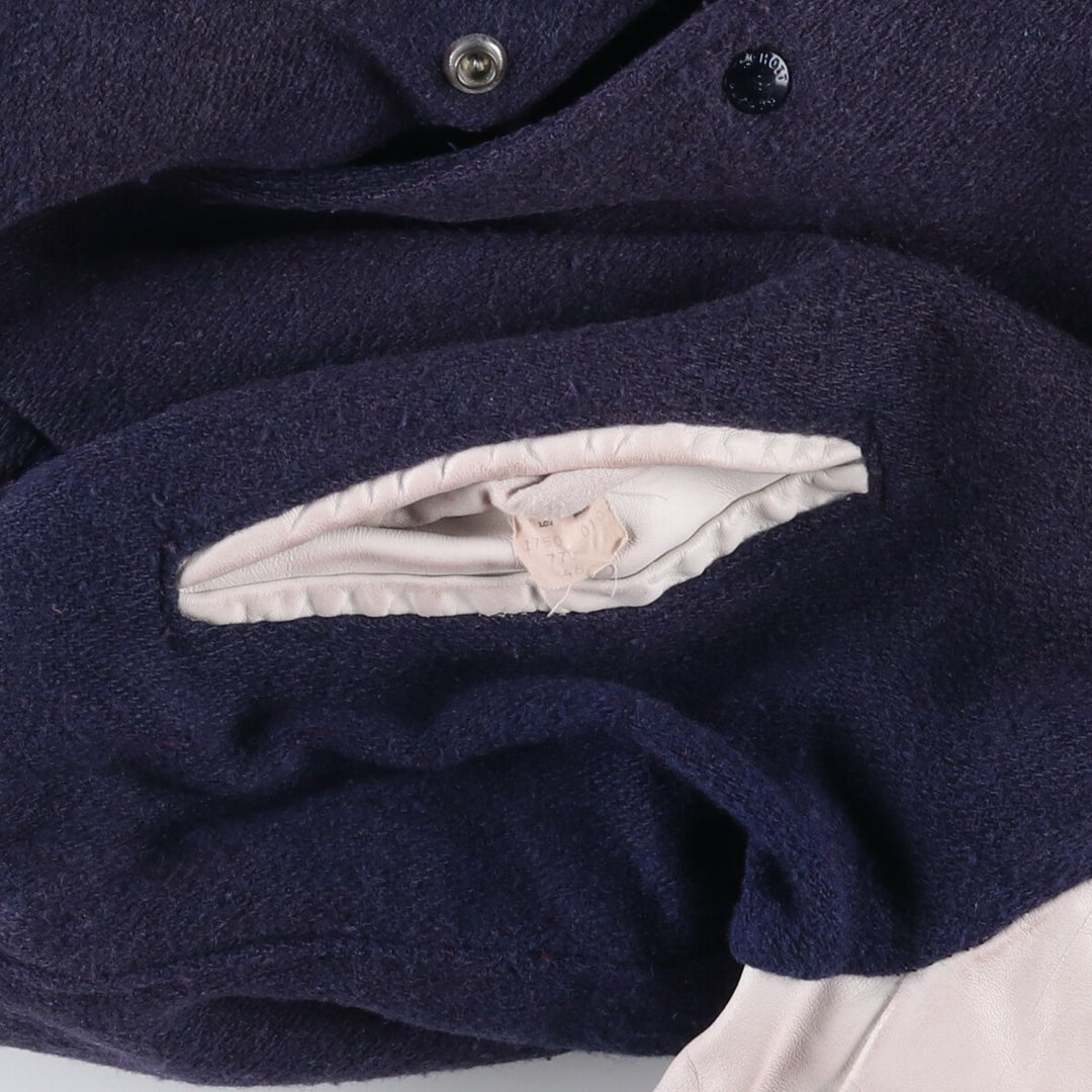 90'S SCHOTT padded varsity jacket with leather sleeves and wool buttons, made in the USA, men's size XL. Vintage. unclear navy blue type Vintage Second Hand