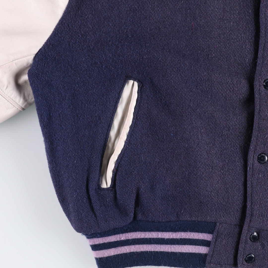 90'S SCHOTT padded varsity jacket with leather sleeves and wool buttons, made in the USA, men's size XL. Vintage. unclear navy blue type Vintage Second Hand