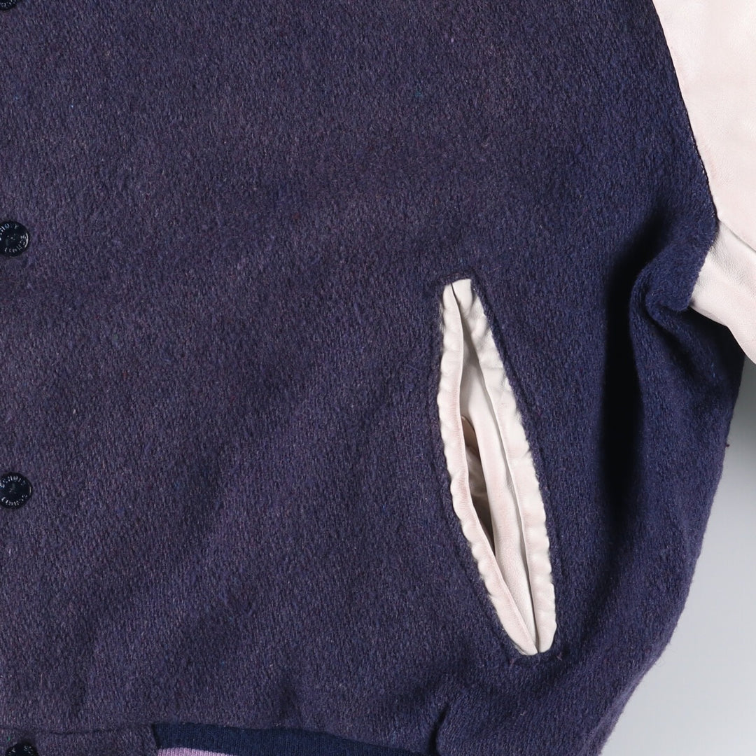 90'S SCHOTT padded varsity jacket with leather sleeves and wool buttons, made in the USA, men's size XL. Vintage. unclear navy blue type Vintage Second Hand