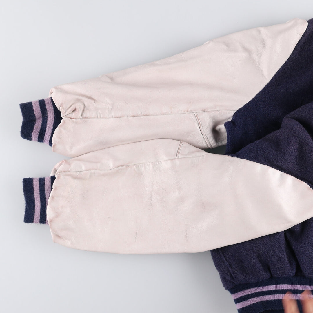 90'S SCHOTT padded varsity jacket with leather sleeves and wool buttons, made in the USA, men's size XL. Vintage. unclear navy blue type Vintage Second Hand