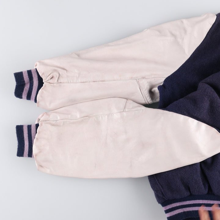 90'S SCHOTT padded varsity jacket with leather sleeves and wool buttons, made in the USA, men's size XL. Vintage. unclear navy blue type Vintage Second Hand