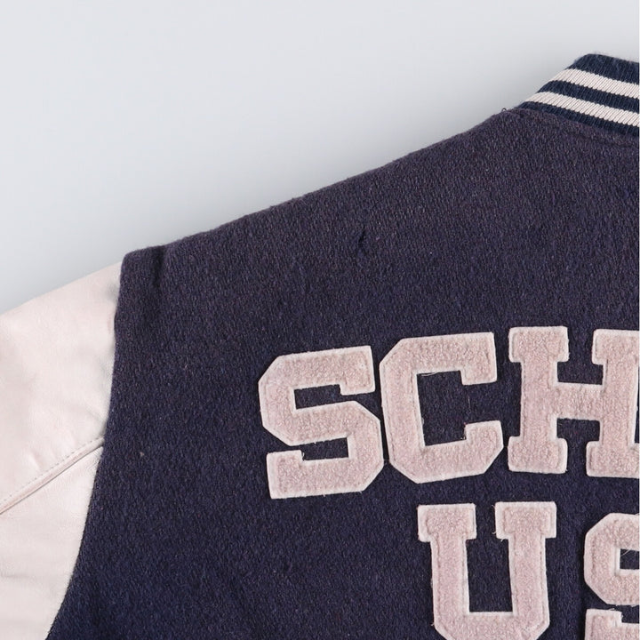 90'S SCHOTT padded varsity jacket with leather sleeves and wool buttons, made in the USA, men's size XL. Vintage. unclear navy blue type Vintage Second Hand