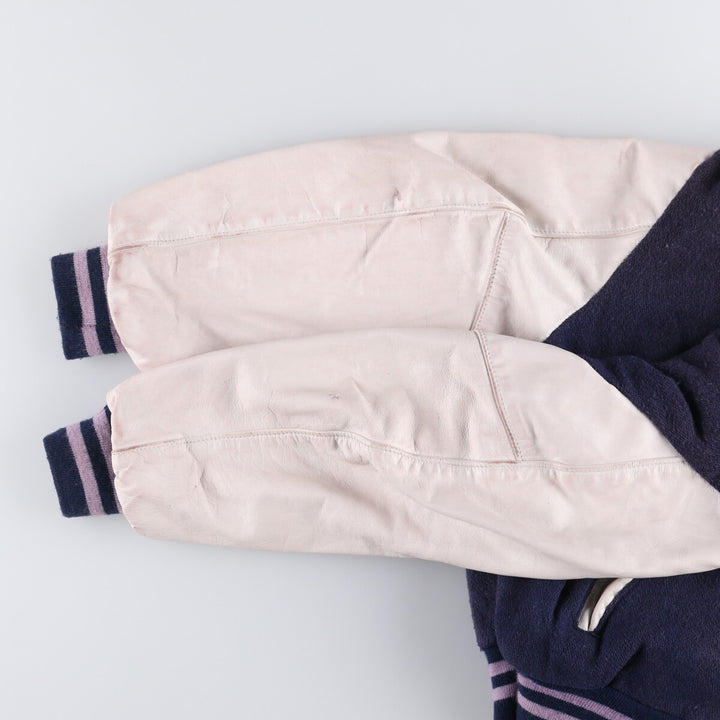 90'S SCHOTT padded varsity jacket with leather sleeves and wool buttons, made in the USA, men's size XL. Vintage. unclear navy blue type Vintage Second Hand