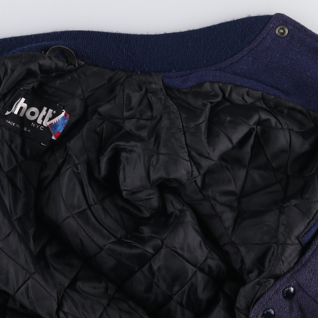 90'S SCHOTT padded varsity jacket with leather sleeves and wool buttons, made in the USA, men's size XL. Vintage. unclear navy blue type Vintage Second Hand