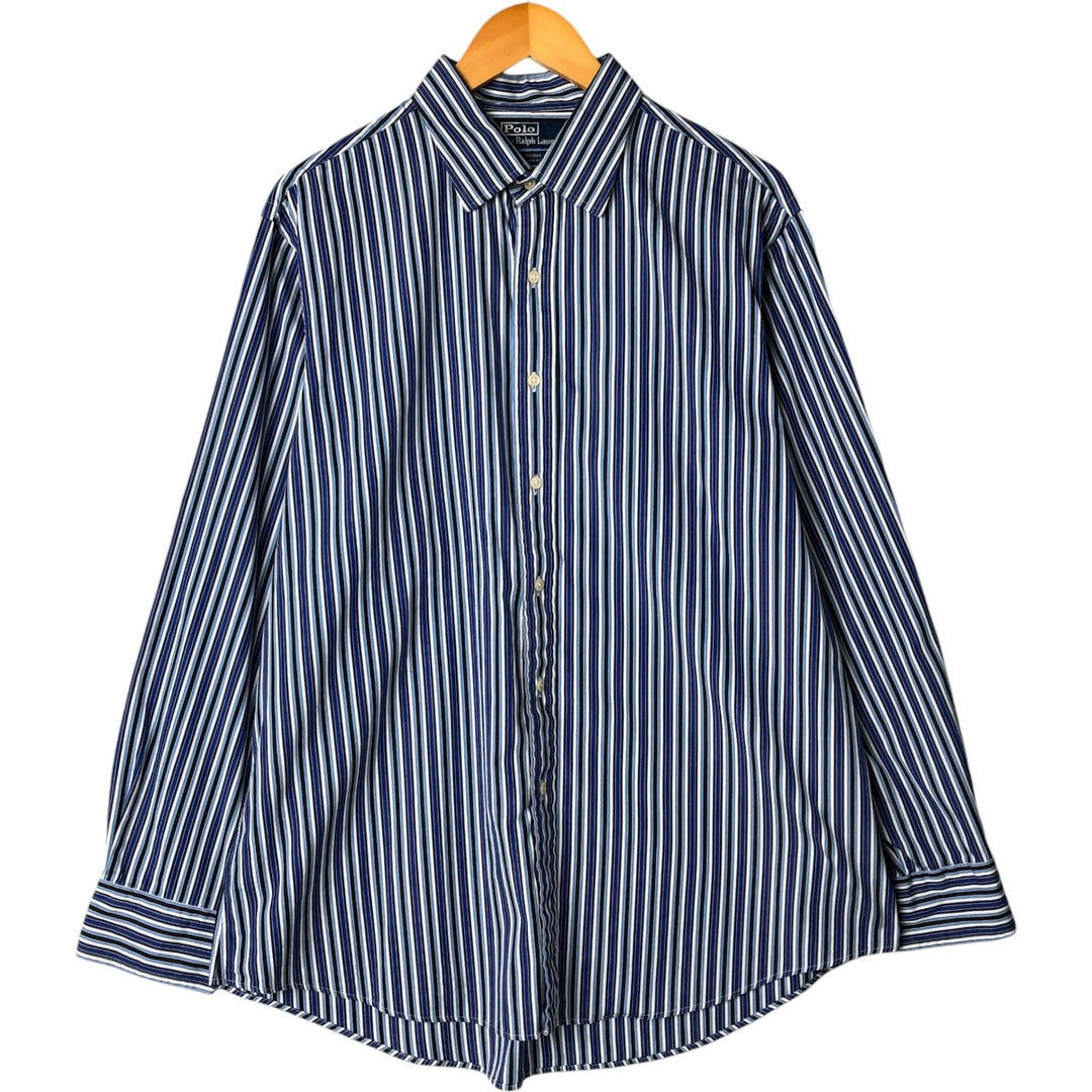 Ralph Lauren POLO by Ralph Lauren CURHAM CUSTOM FIT long-sleeved cotton striped shirt, men's size XL cotton blue type Vintage Second Hand