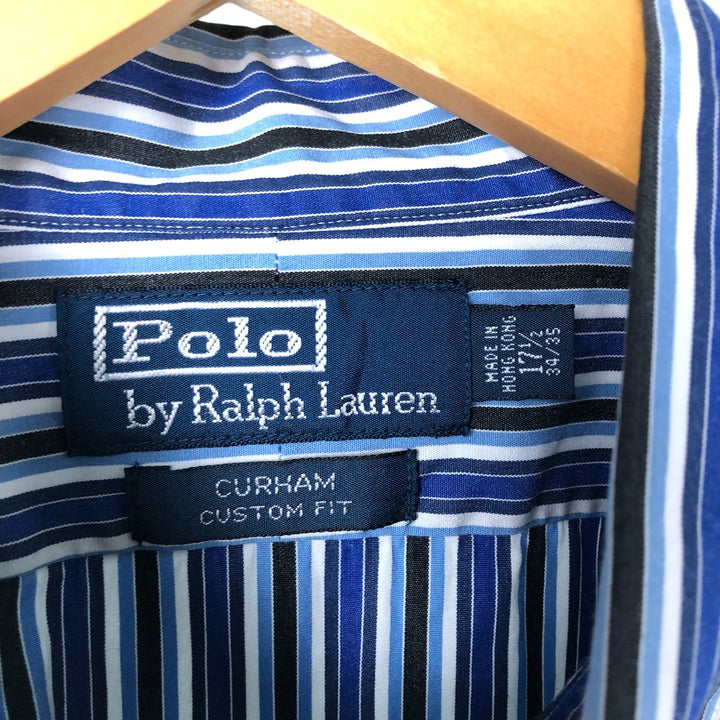 Ralph Lauren POLO by Ralph Lauren CURHAM CUSTOM FIT long-sleeved cotton striped shirt, men's size XL cotton blue type Vintage Second Hand