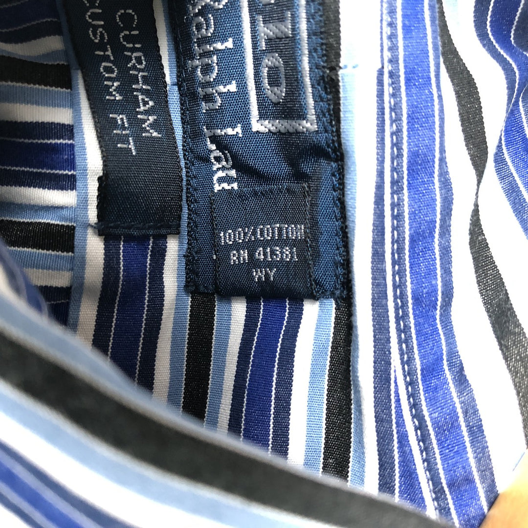 Ralph Lauren POLO by Ralph Lauren CURHAM CUSTOM FIT long-sleeved cotton striped shirt, men's size XL cotton blue type Vintage Second Hand