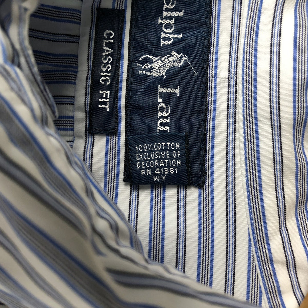 Ralph Lauren Classic Fit Long Sleeve Button Down Striped Shirt Men's XXL cotton blue type Vintage Second Hand