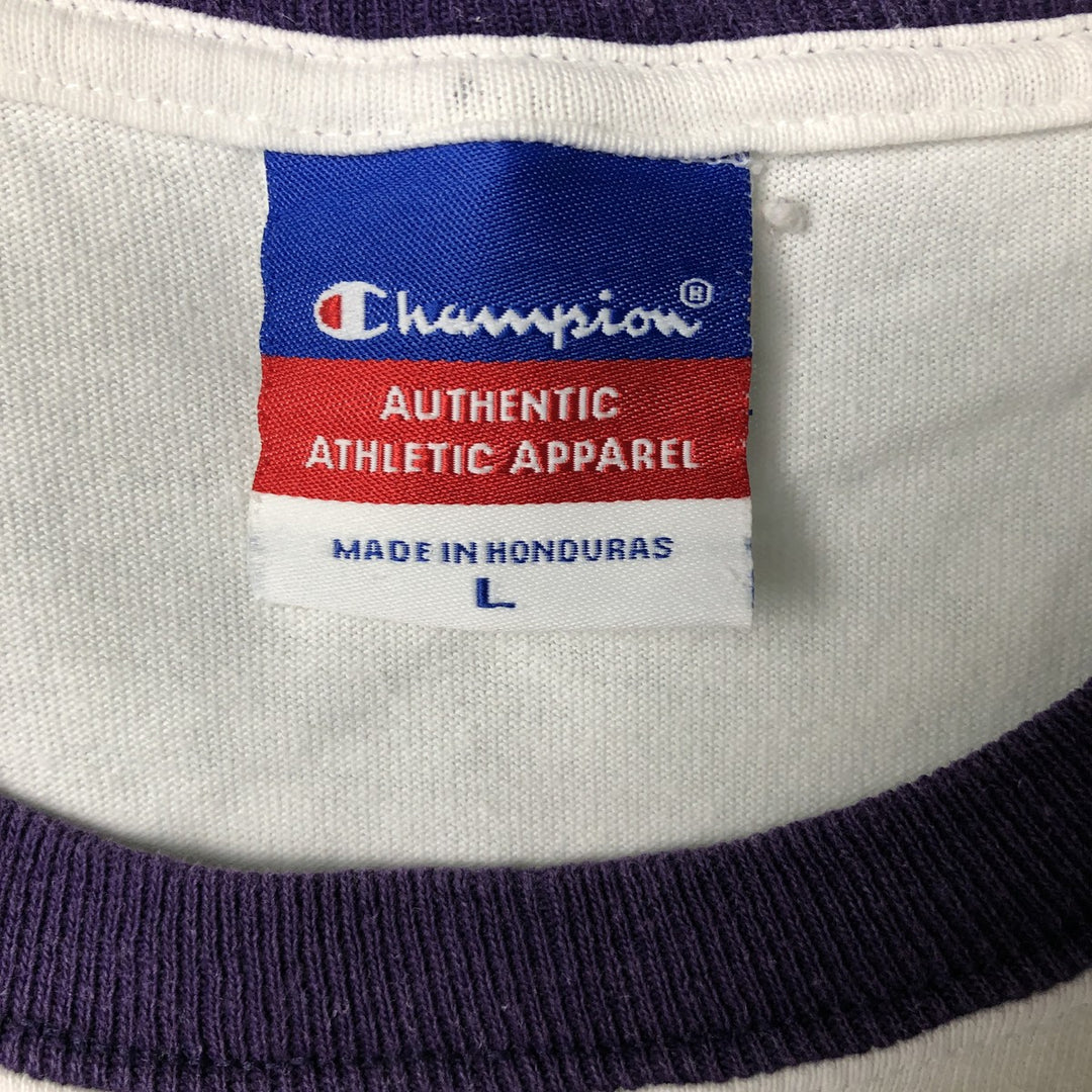 2000'S Champion Authentic Athletic Apparel College Ringer T-Shirt, Men's Size L unclear white type Vintage Second Hand