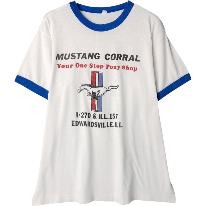 Vintage Ford Mustang Advertising Ringer T-Shirt, Men's Size Medium unclear white type Vintage Second Hand