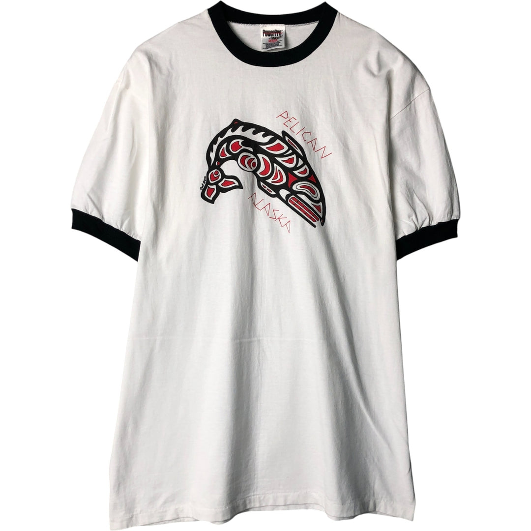 90'S ONEITA PowerPro Souvenir Ringer T-Shirt, Men's XL, Vintage cotton white type Vintage Second Hand