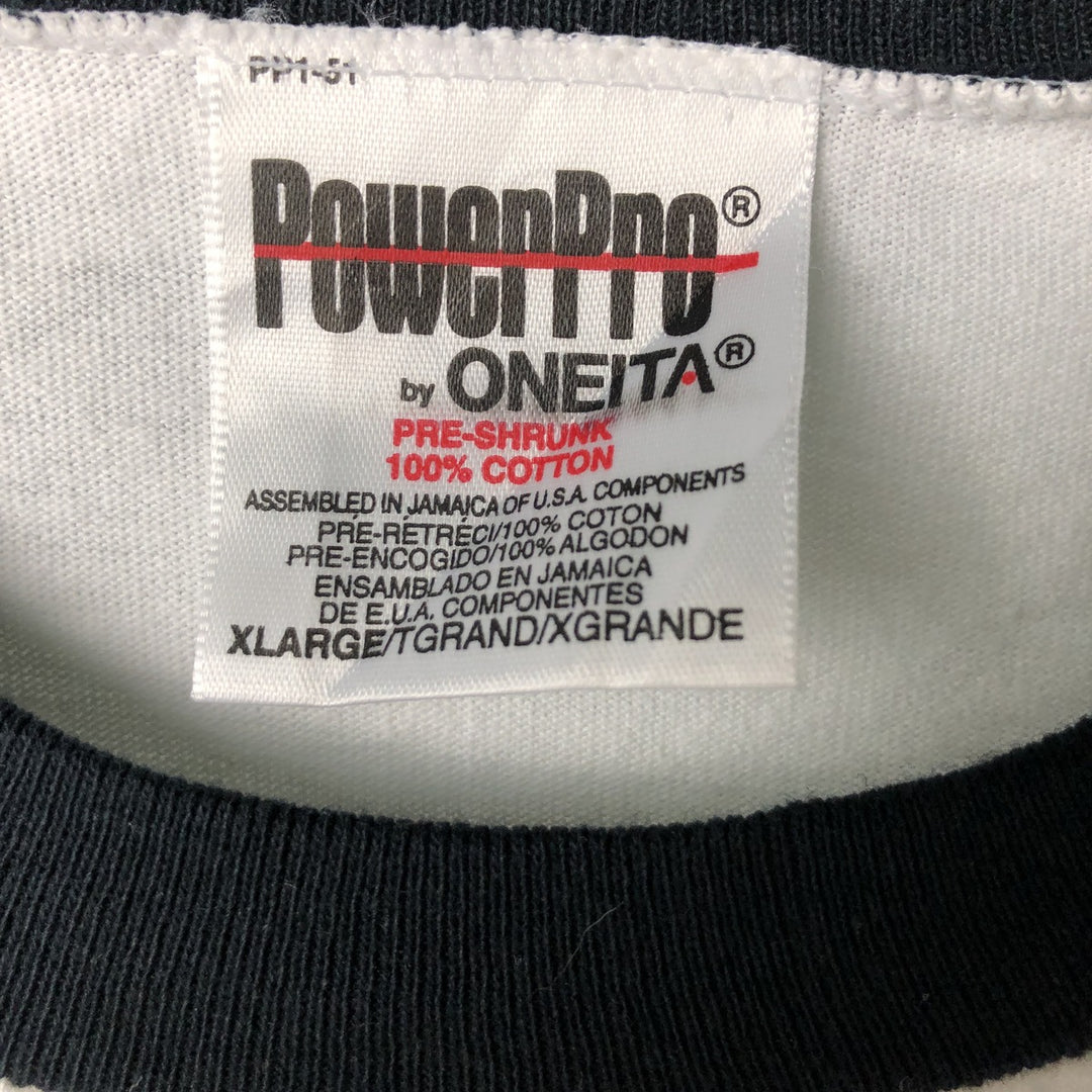 90'S ONEITA PowerPro Souvenir Ringer T-Shirt, Men's XL, Vintage cotton white type Vintage Second Hand