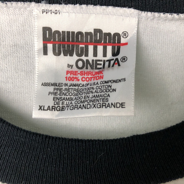 90'S ONEITA PowerPro Souvenir Ringer T-Shirt, Men's XL, Vintage cotton white type Vintage Second Hand