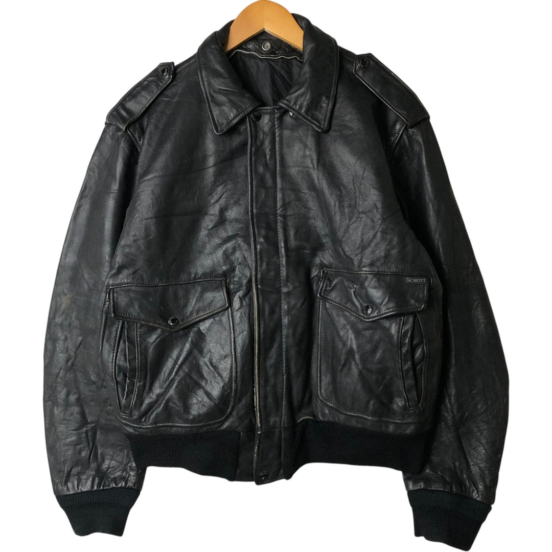 Vintage SCHOTT A-2 Leather Flight Jacket, Men's Size L unclear black type Vintage Second Hand