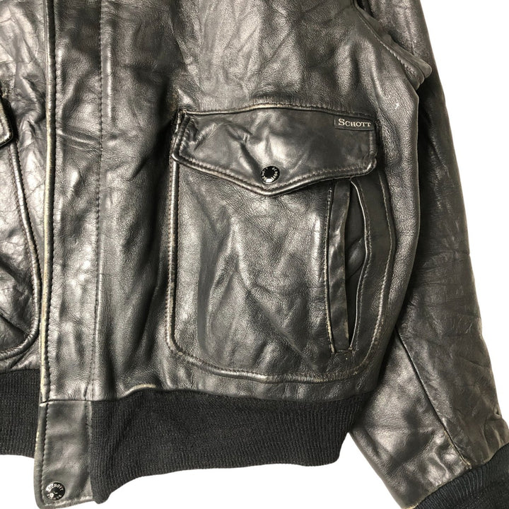 Vintage SCHOTT A-2 Leather Flight Jacket, Men's Size L unclear black type Vintage Second Hand