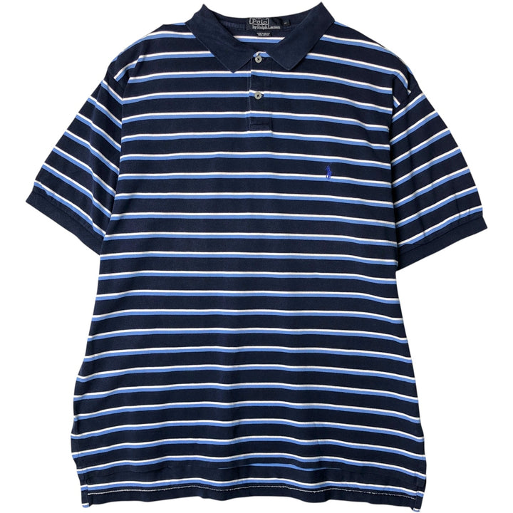 Ralph Lauren POLO by Ralph Lauren short sleeve striped polo shirt, men's XL size cotton navy blue type Vintage Second Hand