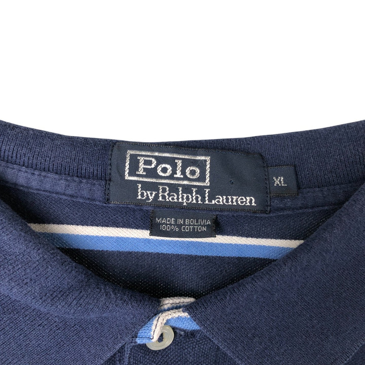Ralph Lauren POLO by Ralph Lauren short sleeve striped polo shirt, men's XL size cotton navy blue type Vintage Second Hand