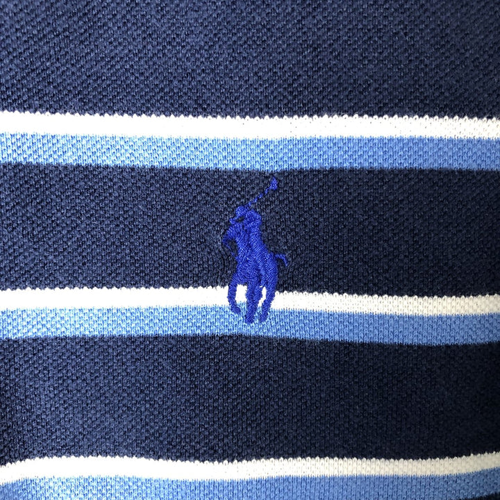 Ralph Lauren POLO by Ralph Lauren short sleeve striped polo shirt, men's XL size cotton navy blue type Vintage Second Hand