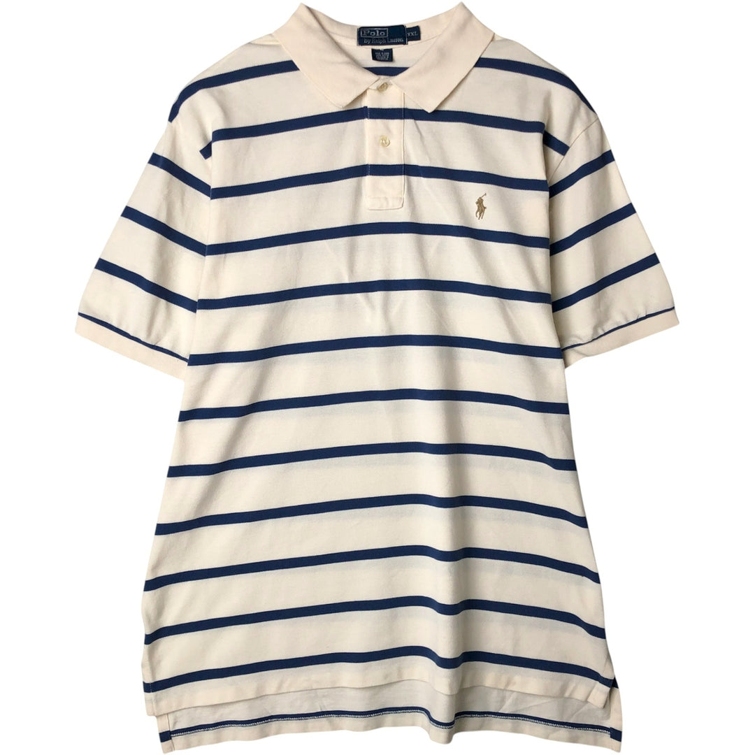 Ralph Lauren POLO by Ralph Lauren short sleeve striped polo shirt, men's XXL size cotton pale white type Vintage Second Hand