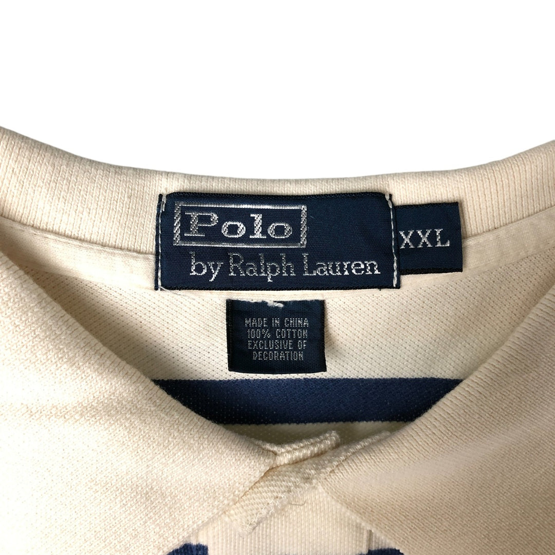 Ralph Lauren POLO by Ralph Lauren short sleeve striped polo shirt, men's XXL size cotton pale white type Vintage Second Hand