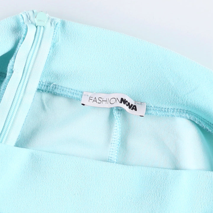 FASHION NOVA Women's Flared Slacks, Made in USA, Size M polyester Blue type light blue Vintage Second Hand