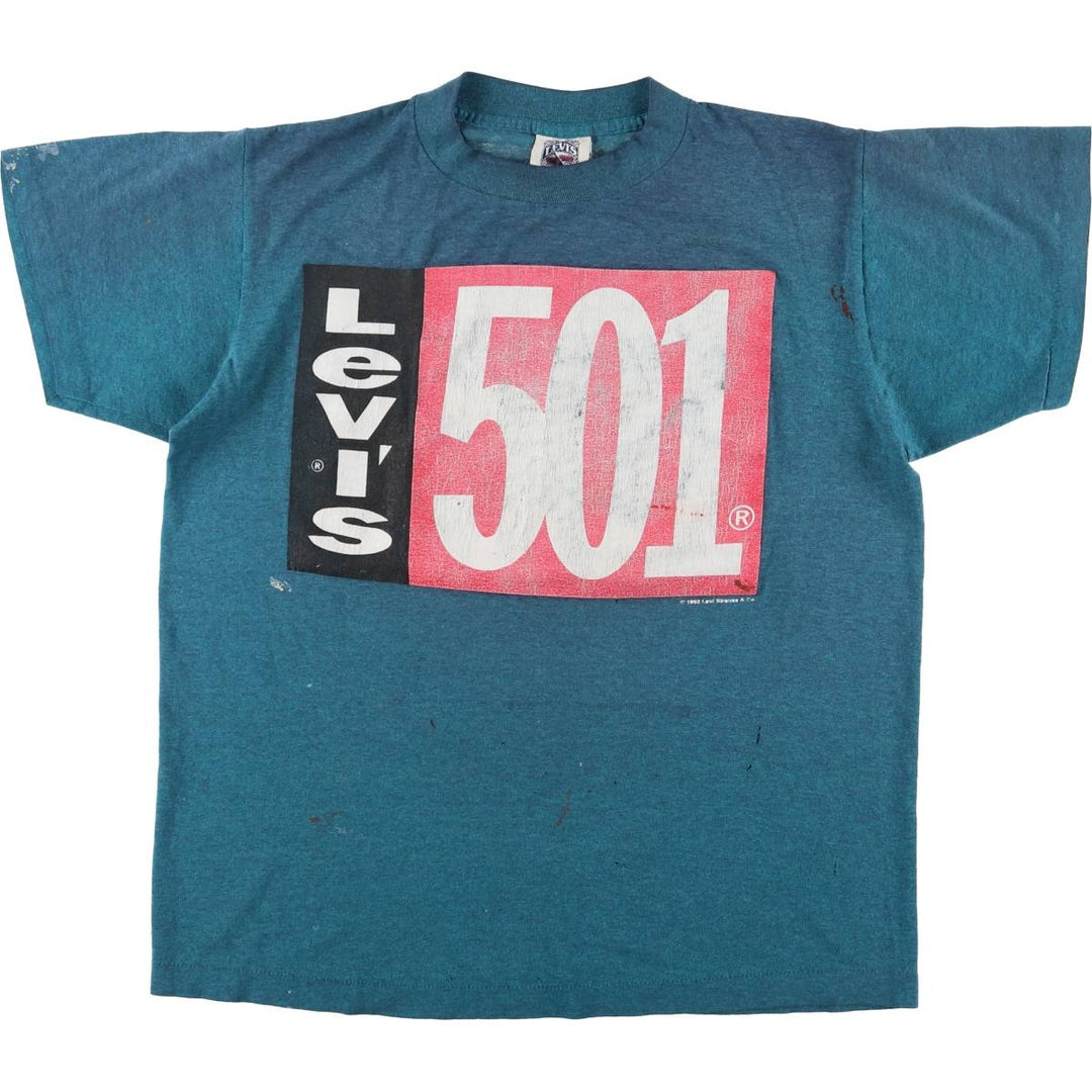 90'S Levi's Short Sleeve Printed T-Shirt, Made in USA, Men's Size Medium, Vintage cotton turquoise blue Vintage Second Hand