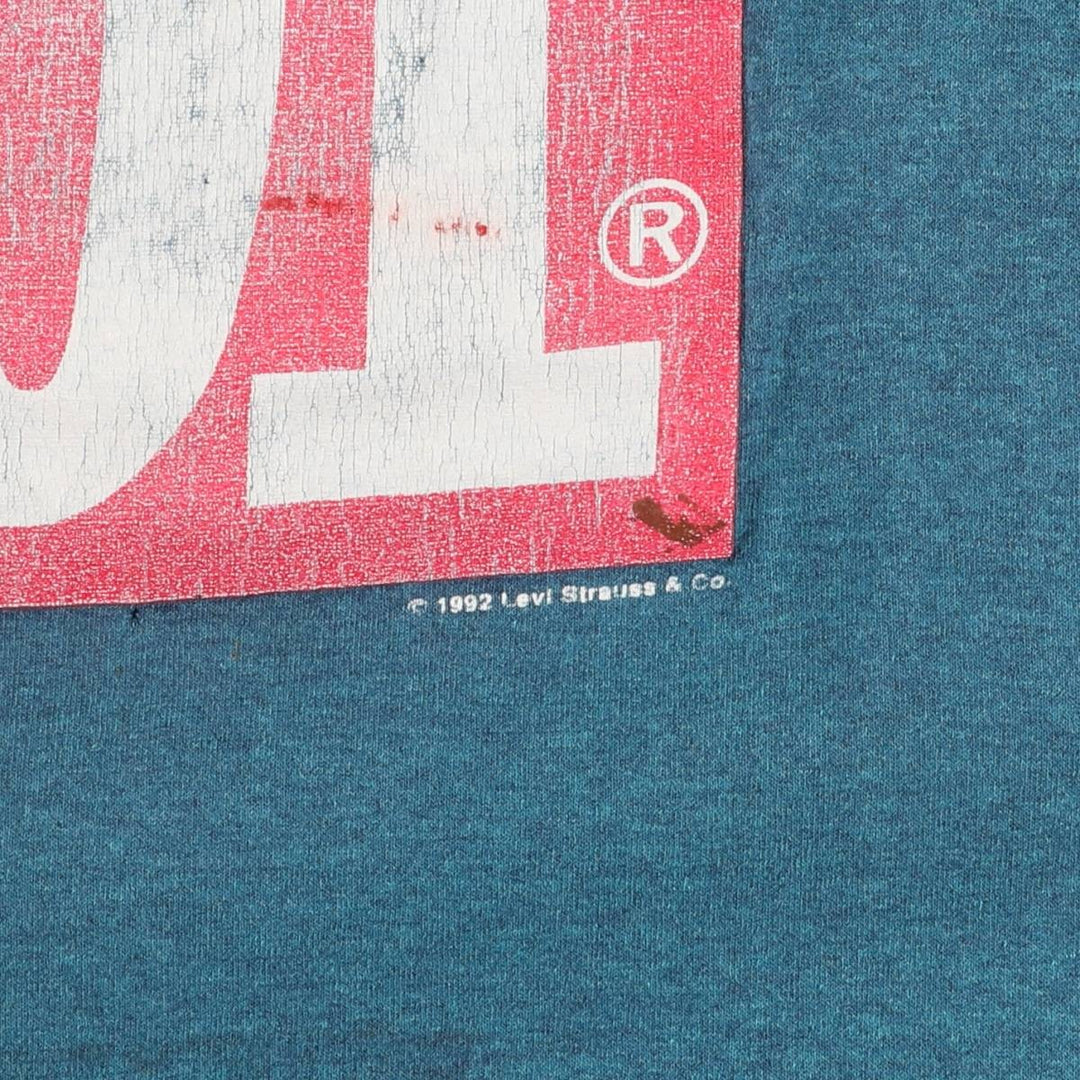 90'S Levi's Short Sleeve Printed T-Shirt, Made in USA, Men's Size Medium, Vintage cotton turquoise blue Vintage Second Hand