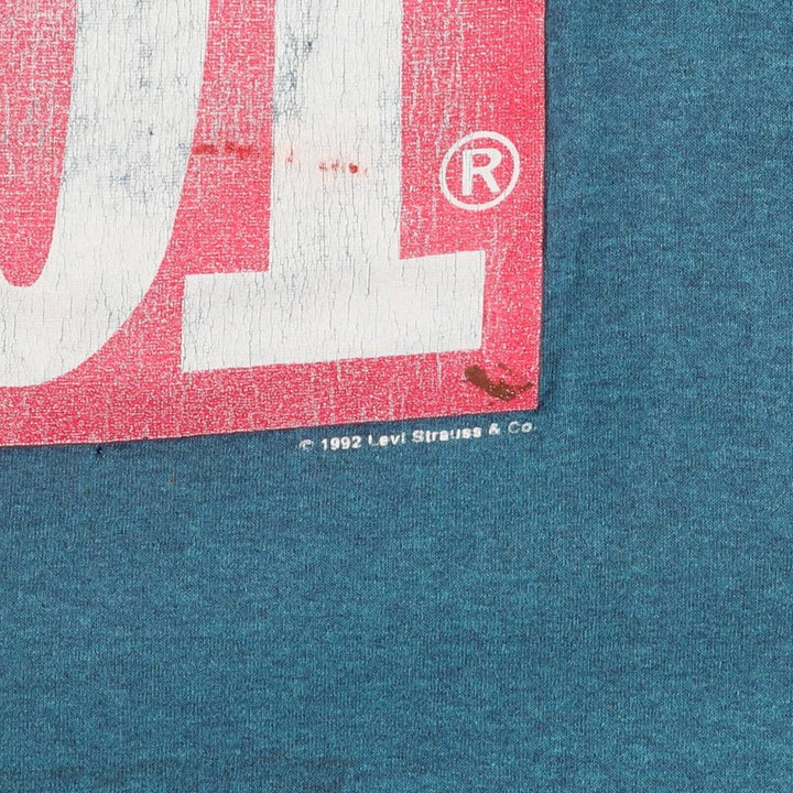 90'S Levi's Short Sleeve Printed T-Shirt, Made in USA, Men's Size Medium, Vintage cotton turquoise blue Vintage Second Hand