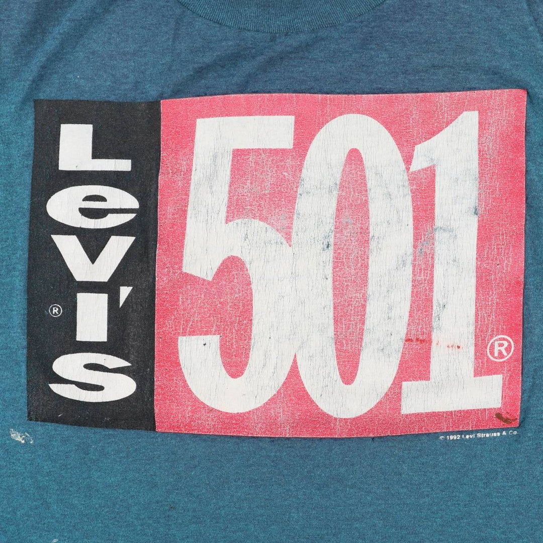 90'S Levi's Short Sleeve Printed T-Shirt, Made in USA, Men's Size Medium, Vintage cotton turquoise blue Vintage Second Hand