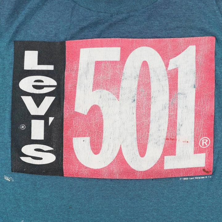90'S Levi's Short Sleeve Printed T-Shirt, Made in USA, Men's Size Medium, Vintage cotton turquoise blue Vintage Second Hand